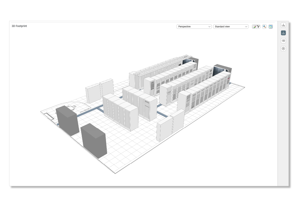 3D-Darstellung des Rechenzentrums in der IT Infrastructure Management Software von FNT.