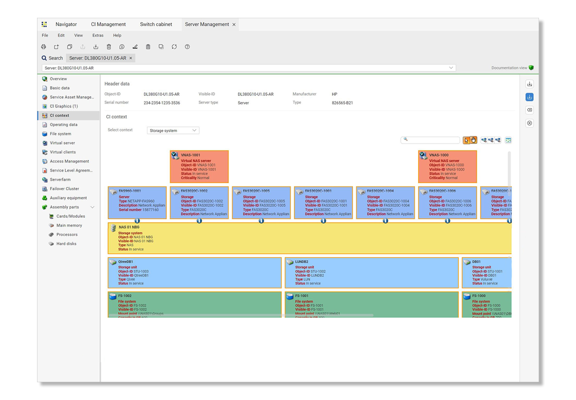Darstellung der gesamten Server-Landschaft in der IT Infrastructure Management Software.